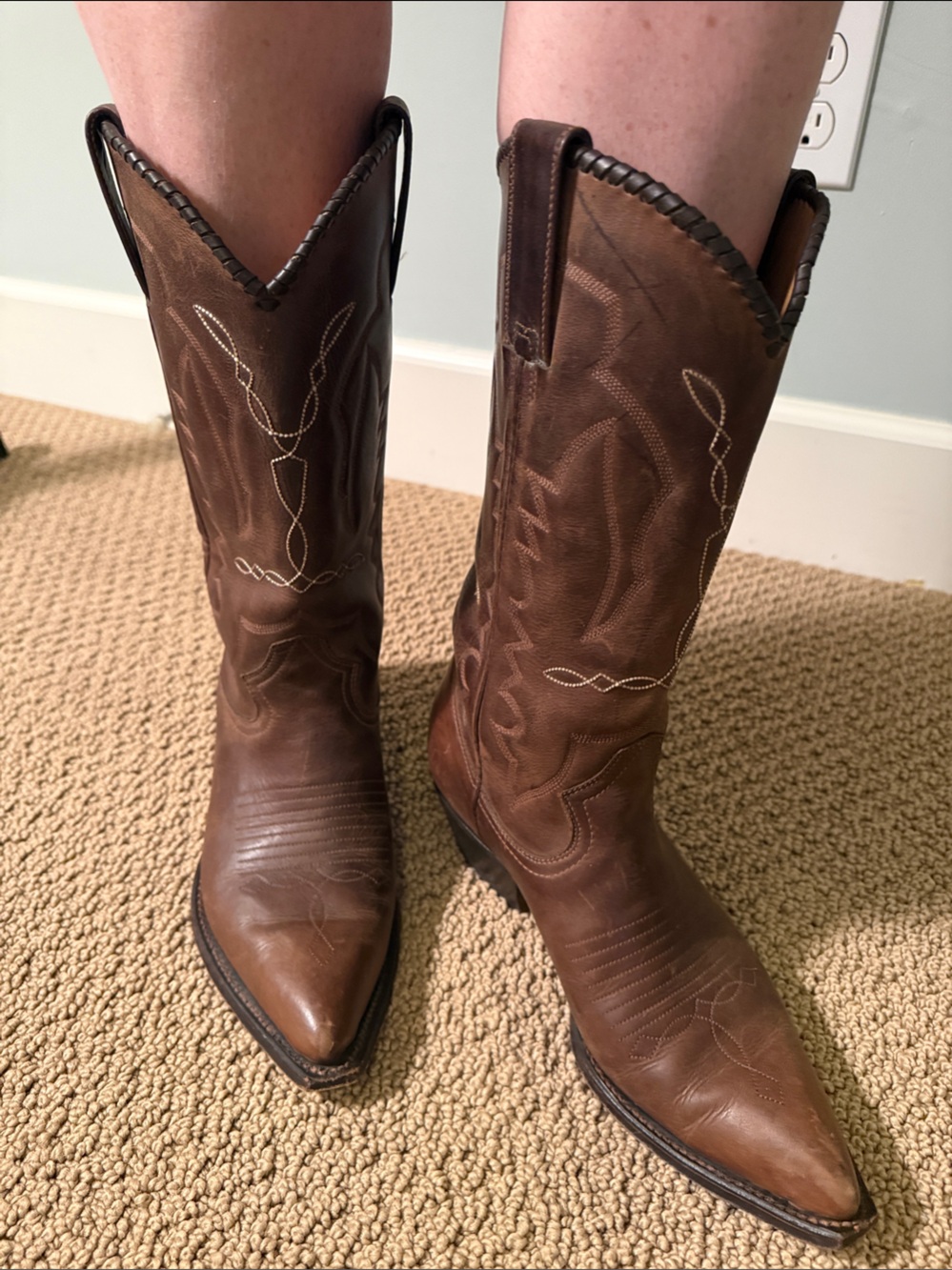 Montana Dark Brown Leather Cowboy Boots with Cream Stitching